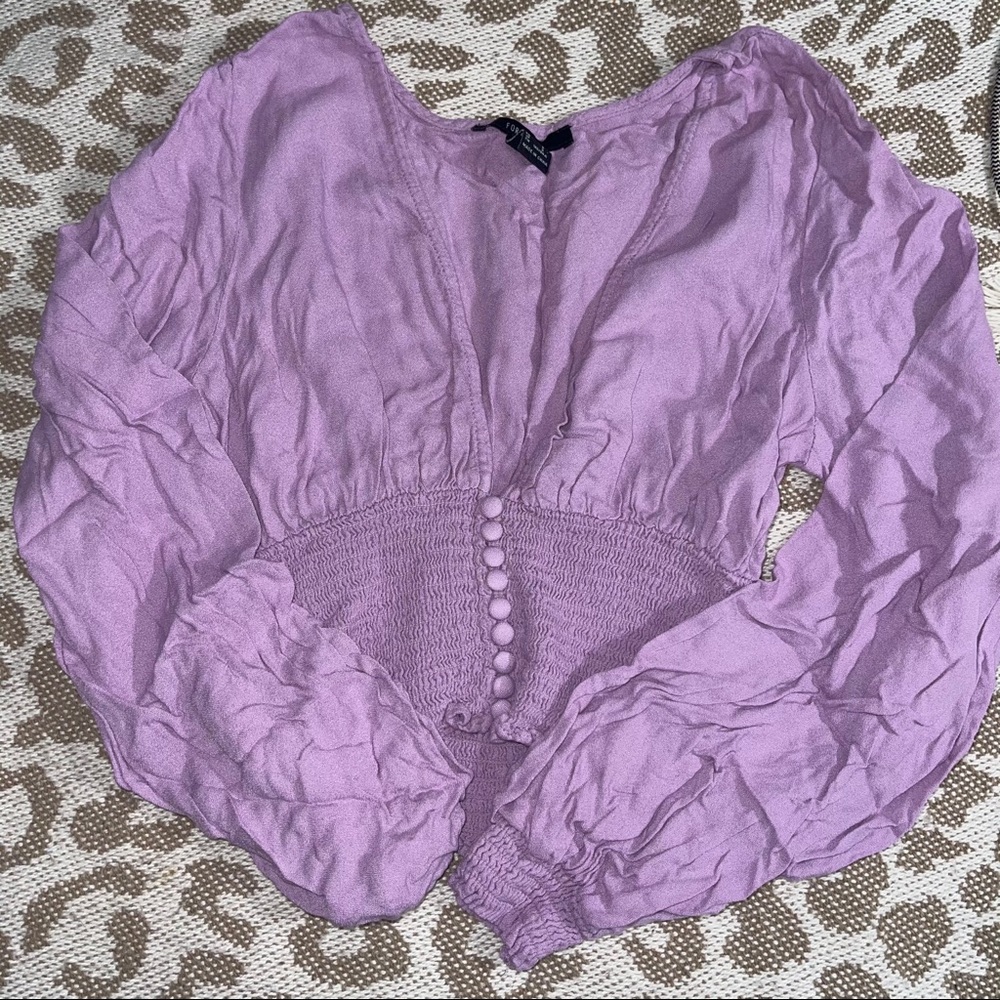 Purple Lilac Button V Neck Top